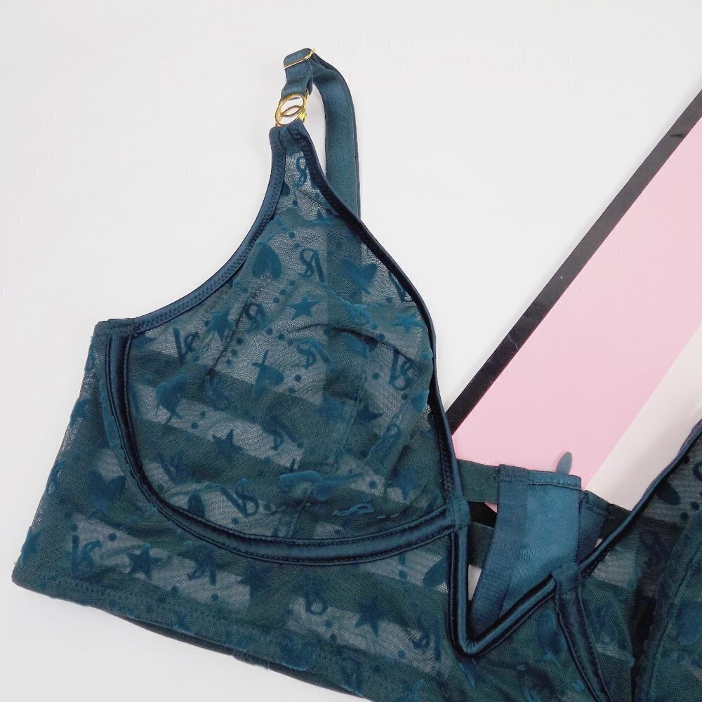 nwt Victoria's Secret sheer mesh strappy bralette with velvet logo print